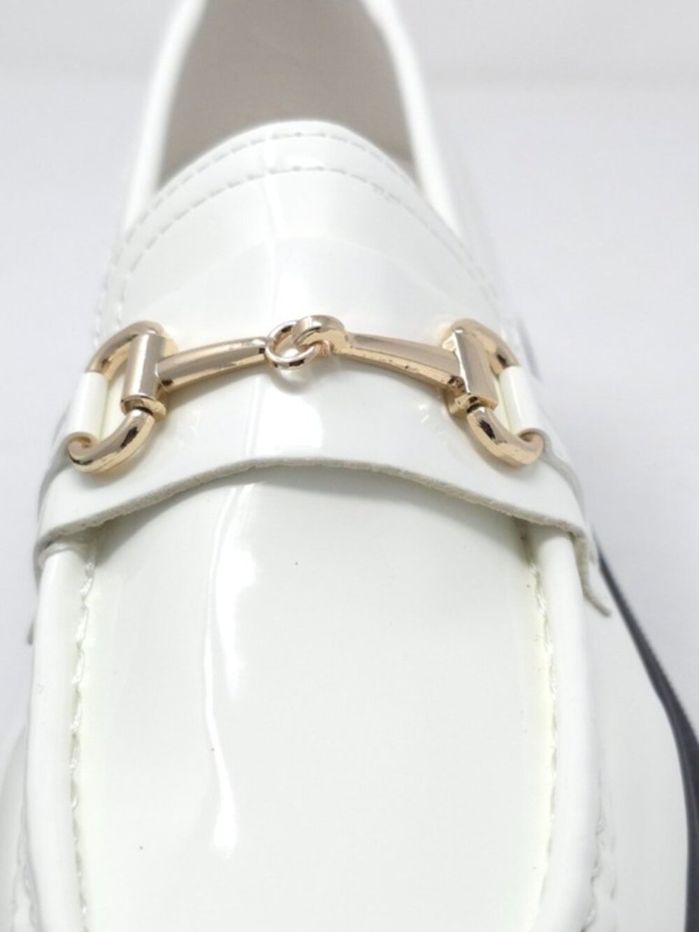 White Chunky Platform Loafers Gold Chain Lug Sole Slip On Trendy - Picture 7 of 10